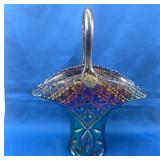 L.E. Smith Daisy Dot Carnival Glass Basket