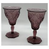 Plum Pressed Glass Water Goblets