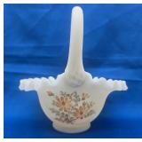 Fenton Custard Satin Hand-Painted Basket