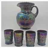 Fenton Carnival Glass Pitcher and Glasses Set
