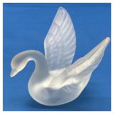 Fenton Crystal Satin Swan with Outstretched Wings