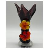 Dragonfly Art Glass Trumpet Vase