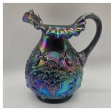 Fenton Blue Carnival Glass Pitcher