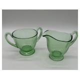 Fostoria Green Fairfax Creamer and Sugar Set