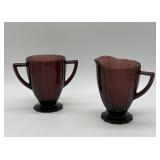 Hazel Atlas Amethyst Newport Creamer and Sugar Set