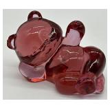 Fenton Reclining Bear in Cranberry Glass