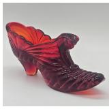 Fenton Amberina Cat Head Slipper Figurine