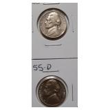 JEFFERSON NICKELS-1955-P 1955-D