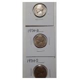 JEFFERSON NICKELS-1954-P 1954-D 1954-S