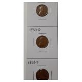 WHEAT CENTS- 1953-P 1953-D 1953-S
