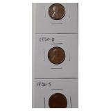 WHEAT CENTS- 1950-P 1950-D 1950-S