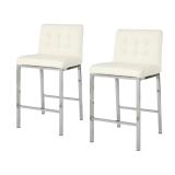 Lot of 2 White Dining Chair PU and Chrome Legs