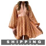 Women Bohemian Floral Button Tunic Dress XS New