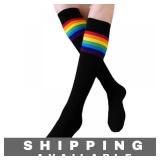 Women Rainbow Striped Knee High Socks One Size New