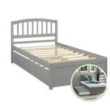 Twin Platform Bed Frame with Headboard & Trundle