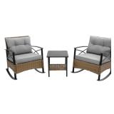 Grey Outdoor Rattan Rocking Chair Set