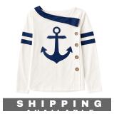 Nautical Sailor-Inspired Long Sleeve Shirt, XL