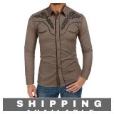 Mens Western Shirt Long Sleeve Brown XL New