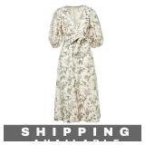 Womens Boho Midi Dress Puff Sleeve Vneck M New