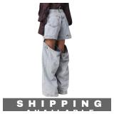 Detachable Thigh Straight-Leg Jeans Size XL 2-in-1