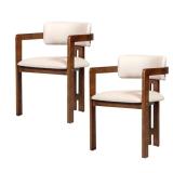 Lot of 2 Walnut and Beige Dining Chairs New in Box