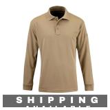Men's Lightweight Long Sleeve Tan Polo Shirt 2XL