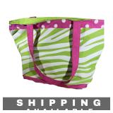 Zipper Tote Bag Lime Green & Pink Zebra Print New