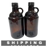 Lot of 2 Amber Glass Beer Growler Jugs