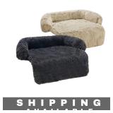 Set of 2 Beige & Black Washable Calming Dog Bed