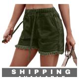 Green Casual Denim Shorts Fringe 34 Inch Waist