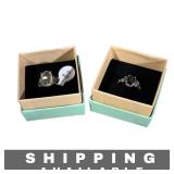 2 Statement Rings Black Oval Stones Size 19 NIB