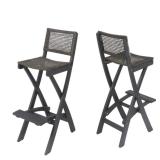 Set of 2 Teak Finish Brown Wicker Barstools NIB