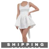 White Mini Dress Satin with Bow Detail Large