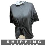 Black Short Sleeve T Shirt Irregular Design XXL