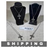 Lot of 4 Stainless Steel Gothic Cross Necklace New