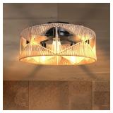 $100 20 Inch Boho Rattan Flush Mount Ceiling...