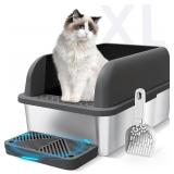 $80 Stainless Steel Cat Litter Box with...