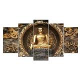 $57 Golden Buddha Statue Framed 5 Piece Canvas...