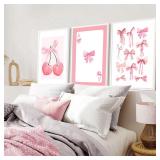 $10 3Pcs Trendy Pink Bows Wall Art Preppy...
