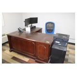 Contents of Shop Office; Desk, Chair, (2) Monitors