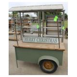 Rolling Christmas Display Cart, Metal w/Wood Shelf