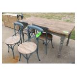 Rustic Table w/(4) Metal Framed Wooden Seat Chairs