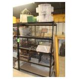 Shelf with Contents; Wire Baskets, Wooden Tray,