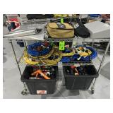Rolling Cart w/Contents; Hvy Duty Extension Cords,