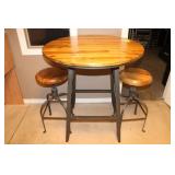 Wood Top Table w/(2) Stools Approx. 37" Dia x 41"H