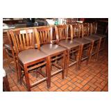 (12) Bar Chairs, Wood Base Vinyl Cushion Seats