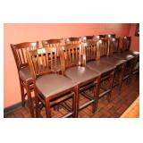 (12) Bar Chairs, Wood Base Vinyl Cushion Seats