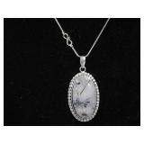 Black Rutile & German Silver Pendant w/ 18" Chain