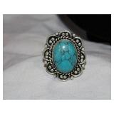 Turquoise Sy & German Silver Ring Sz 9