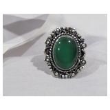 Green Onyx & German Ssilver Ring Sz 7